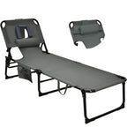 Goplus Tanning Chair, Folding Beach Lounge Chair With Face &Arm Hole, 5-Position Adjustable,Removable Pillow,Side Pocket, Sunbathing Chair, Portable Outdoor Lounge Chair For Patio Pool Lawn (1, Gray)
