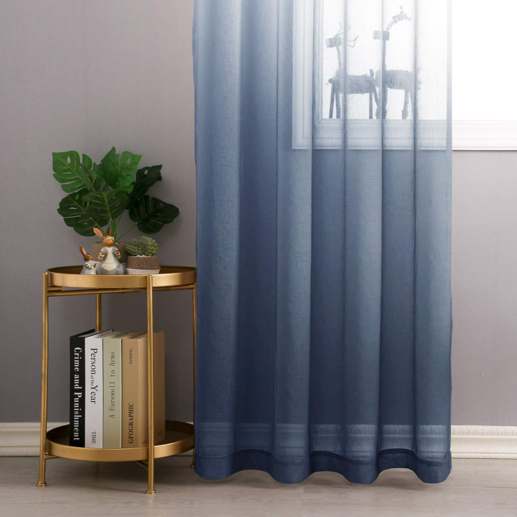 Dwcn Faux Linen Ombre Sheer Curtains - Semi Voile Grommet Top Curtains For Bedroom And Living Room, Set Of 2 Gradient Window Cur