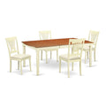 East West Furniture DOPL5-WHI-C 5 Piece Dinette Set for 4 Includes a Rectangle Dining Room Table with Butterfly Leaf and 4 Linen Fabric Kitchen Dining Chairs, 42x78 Inch, Buttermilk & Cherry