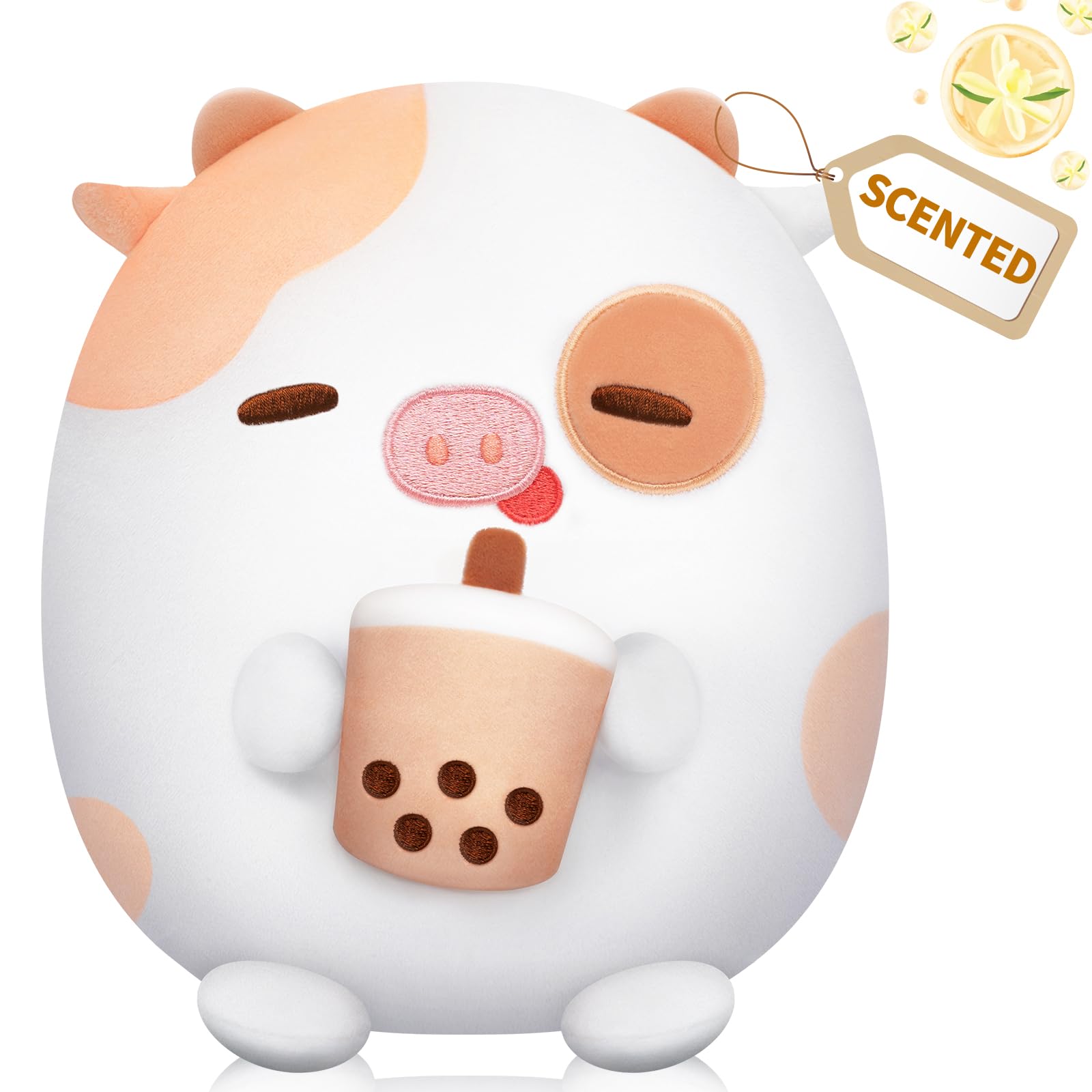 Caaaat Scented Stuffed Animal, Cute Cow Scented Plush With 2 Fresh Vanilla Scented Microbeads, Squishy Plushies Hugging Plush De