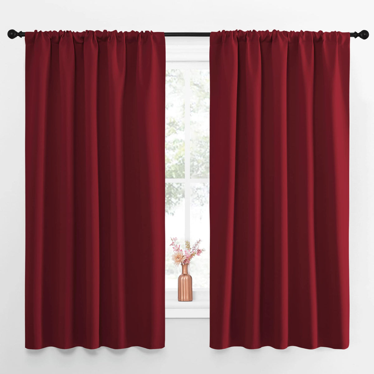 Nicetown Christmas Burgundy Blackout Curtains And Drapes - Soft Fabric Thermal Insulated Solid Rod Pocket Room Darkening Draperi