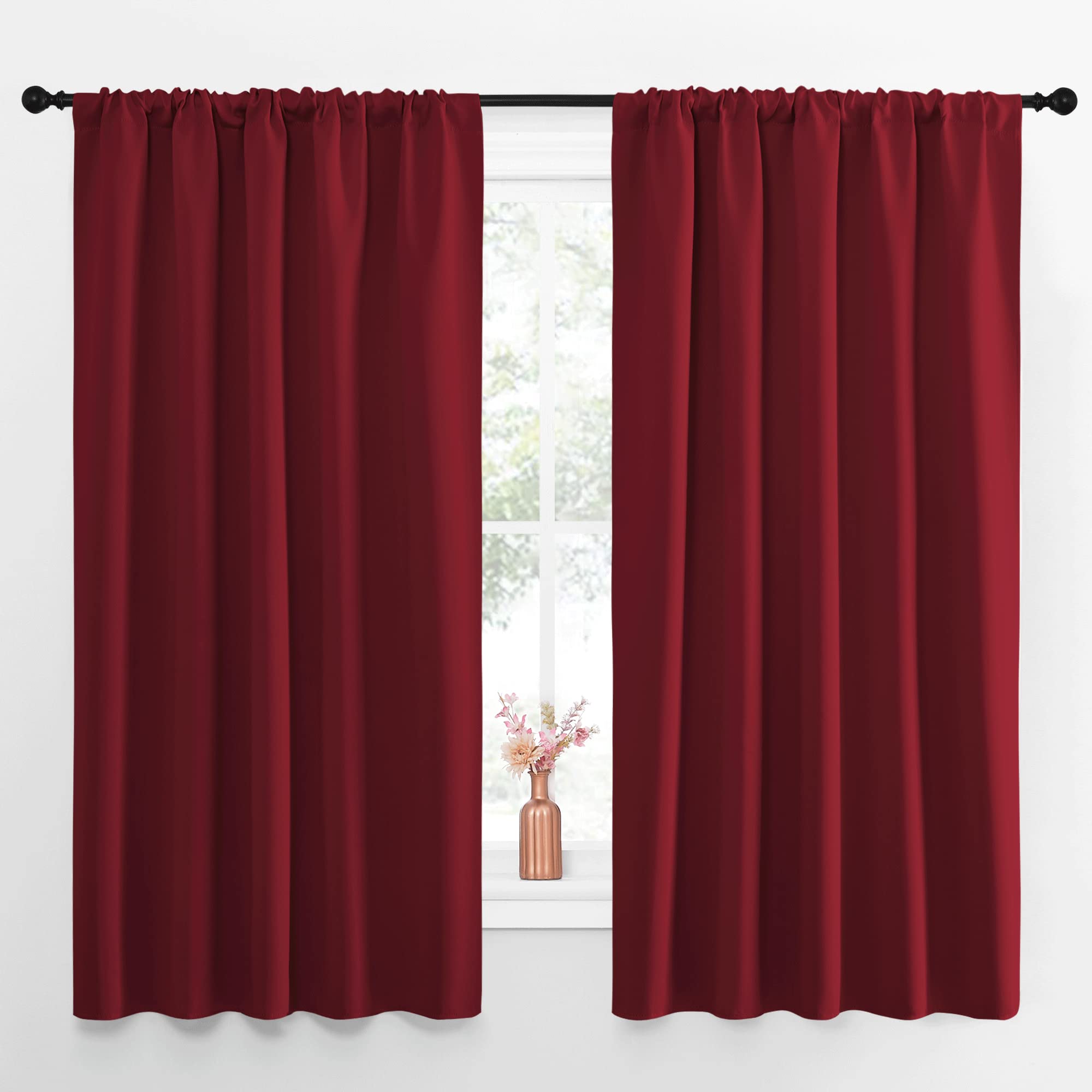 Nicetown Christmas Burgundy Blackout Curtains And Drapes - Soft Fabric Thermal Insulated Solid Rod Pocket Room Darkening Draperi