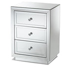Baxton Studio Lina 3 Drawer Mirrored Nightstand