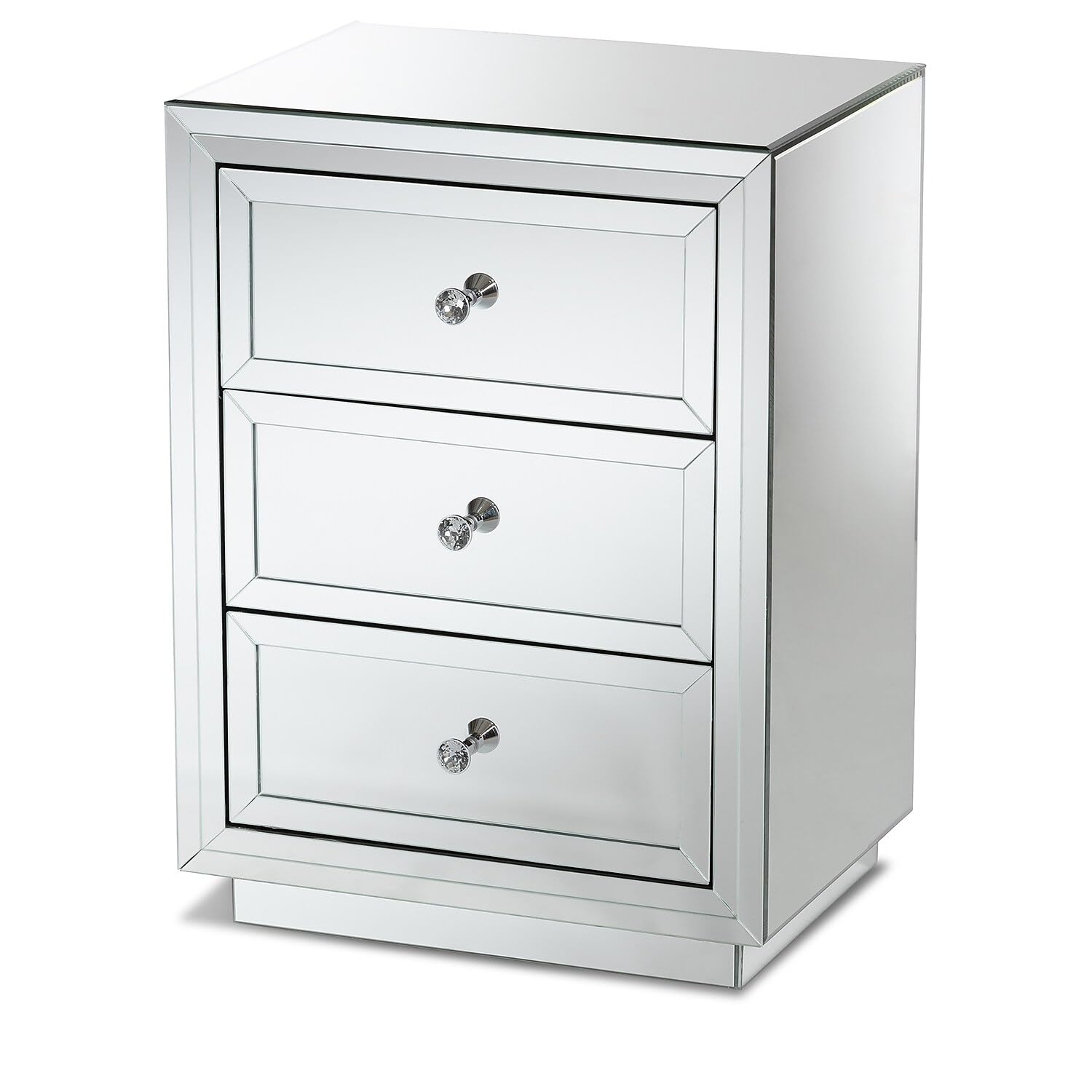 Baxton Studio Lina 3 Drawer Mirrored Nightstand