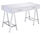Acme Furniture Coleen Writing Desk, White High Gloss & Chrome Finish