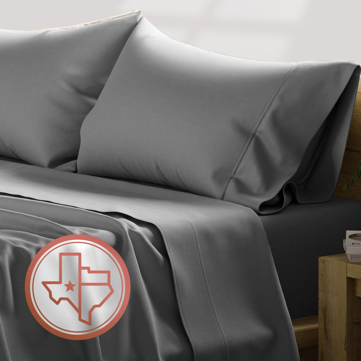 Texas Linen Co. Egyptian Cotton Split King Sheet Set - 600 Thread Count 5 Pc Dark Grey Sheets For Adjustable Bed, Extra Long Sta