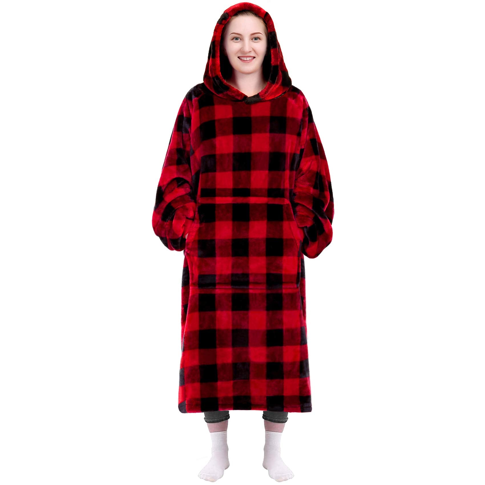 Kpblis Wearable Blanket Hoodie For Women And Men, Giant Hoodie Blanket Sweatshirt, Warm Cozy Wearable Fleece Blanket With Sleeve