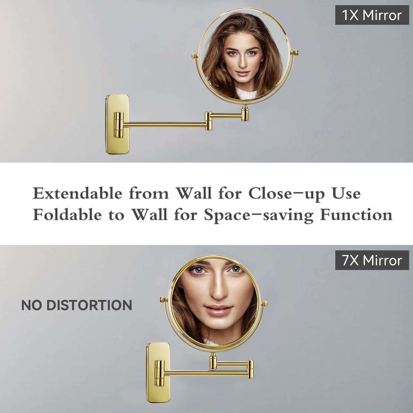 Nicesail Gold Makeup Mirror Wall Mounted, 7X Magnifying Mirror Gold Vanity Mirror For Bathroom Wall Extendable Swivel, Gold Fini