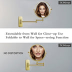 Nicesail Gold Makeup Mirror Wall Mounted, 7X Magnifying Mirror Gold Vanity Mirror For Bathroom Wall Extendable Swivel, Gold Fini