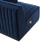 Modway Conjure Modern Channel Tufted Velvet Right Corner Chair in Midnight Blue