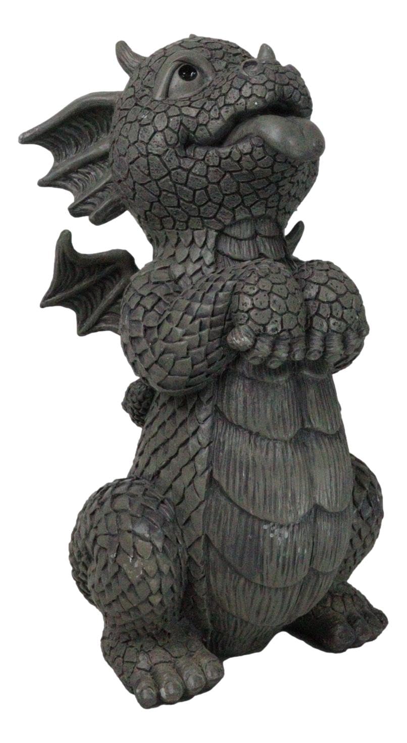 Ebros Whimsical Garden Dragon Begging For Attention Statue 10.25' H Cute Baby Dragon Panting Faux Stone Resin Finish Figurine D