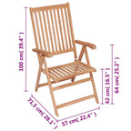 vidaXL Reclining Patio Chairs - Set of 4 Retro-Styled Solid Teak Wood Recliners - Brown Adjustable Backrest Chairs for Outdoor Seating - Foldable Structure for Ease of Storage