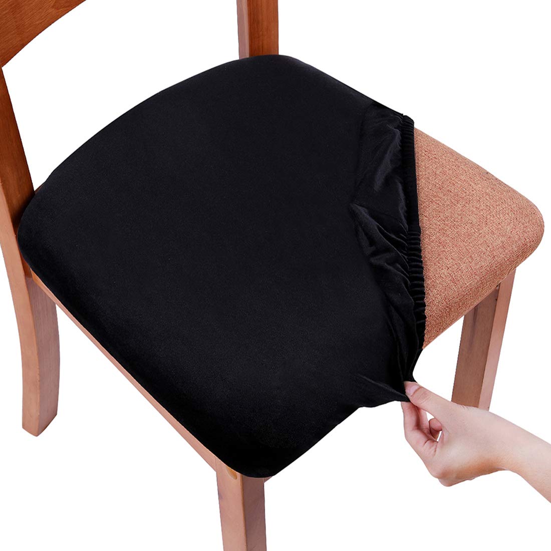 smiry Original Velvet Dining Chair Seat Covers, Stretch Fitted Dining Room Upholstered Chair Seat Cushion Cover, Removable Washa