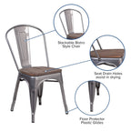 Flash Furniture Lincoln Clear Coated Metal Stackable Chair With Wood Seat
