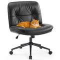 Sweetcrispy Criss Cross Armless Office Chair - PU Leather Adjustable Swivel Wide Seat with Thick Padding, Ergonomic Rolling Comp