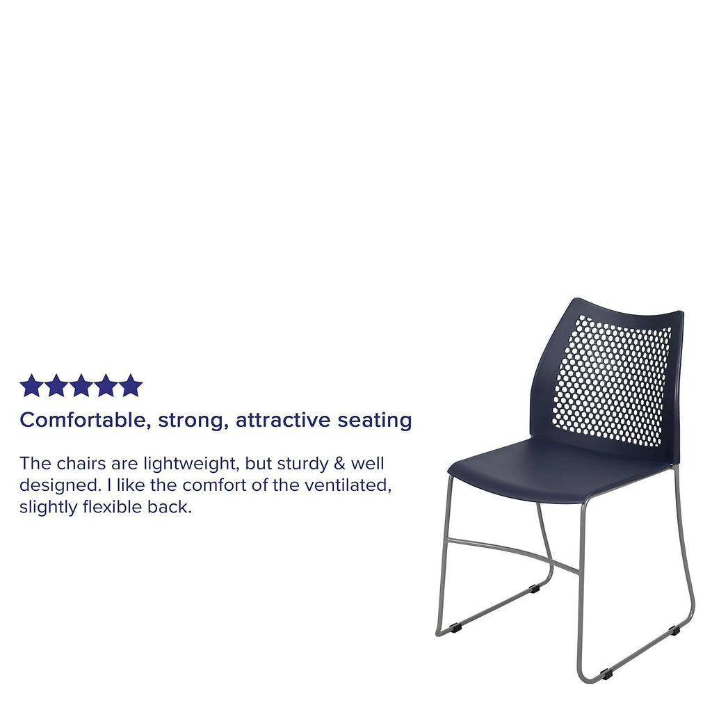 Flash Furniture Hercules Series 661 Lb. Capacity Navy Stack Chair With Air-Vent Back And Gray Powder Coated Sled Base