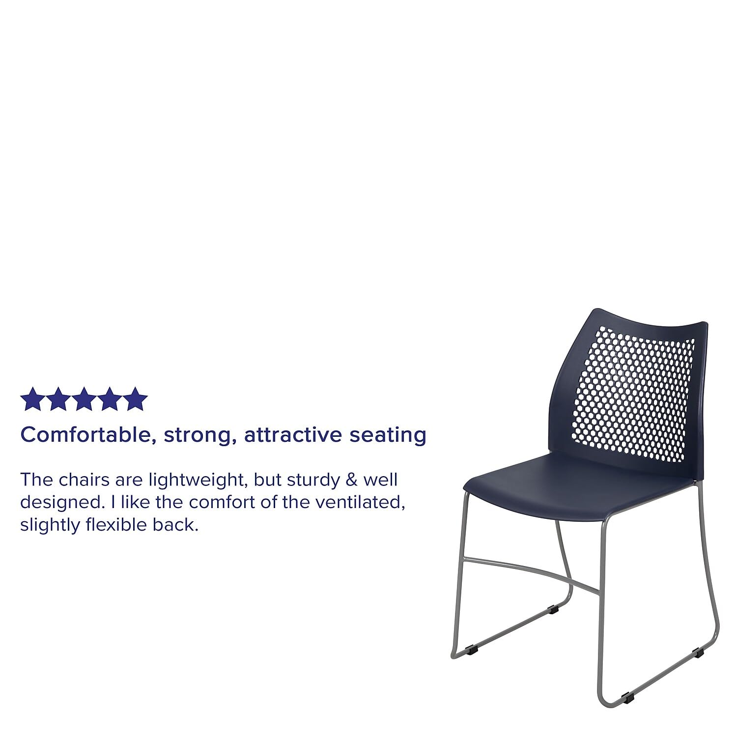 Flash Furniture Hercules Series 661 Lb. Capacity Navy Stack Chair With Air-Vent Back And Gray Powder Coated Sled Base