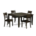 East West Furniture PFLY5-CAP-W 5 Piece Dining Set Includes a Square Dining Room Table with Butterfly Leaf and 4 Kitchen Chairs, 54x54 Inch, Cappuccino