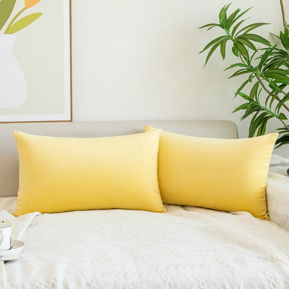 Quorgves Yellow Pillow Covers 12X20 Inch Spring Summer Pillow Covers Pack Of 2 Soft Lumbar Lemon Solid Velvet Throw Pillow Cover