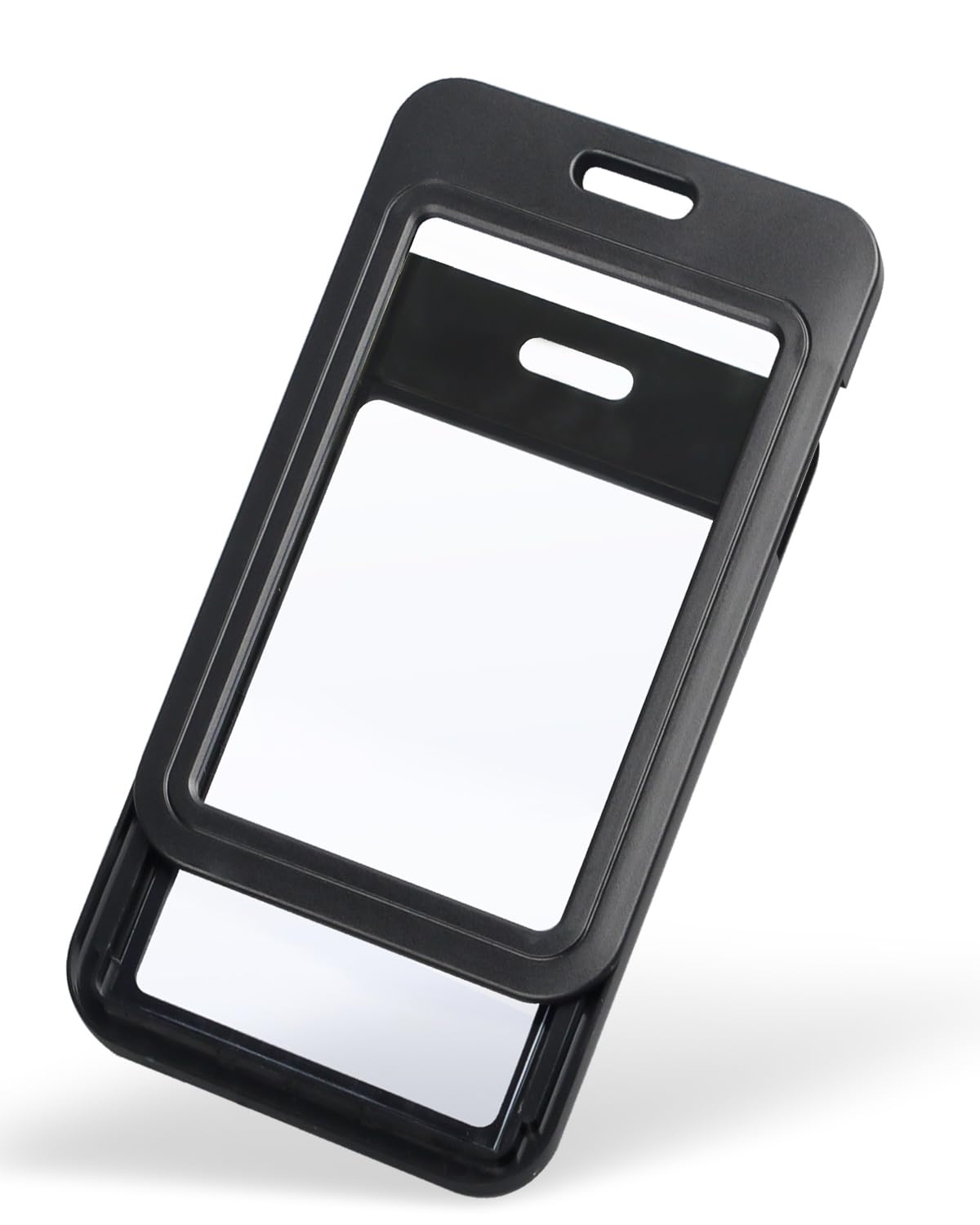 Uniclife 3 Pack Sliding Badge Holder With Double-Sided Windows Vertical Hard Plastic Case Black Card Protector Pouch For Office