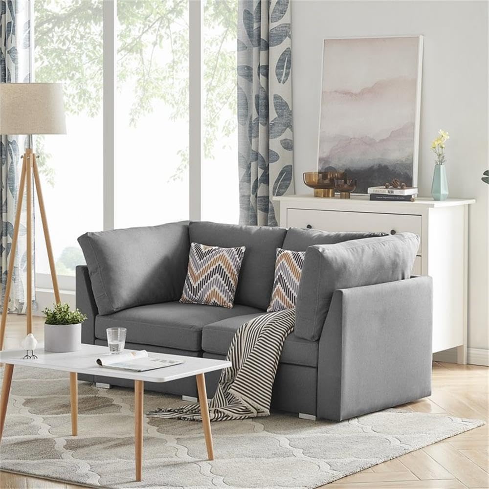 Lilola Home Amira Gray Fabric Loveseat Couch - Thumbnail 4