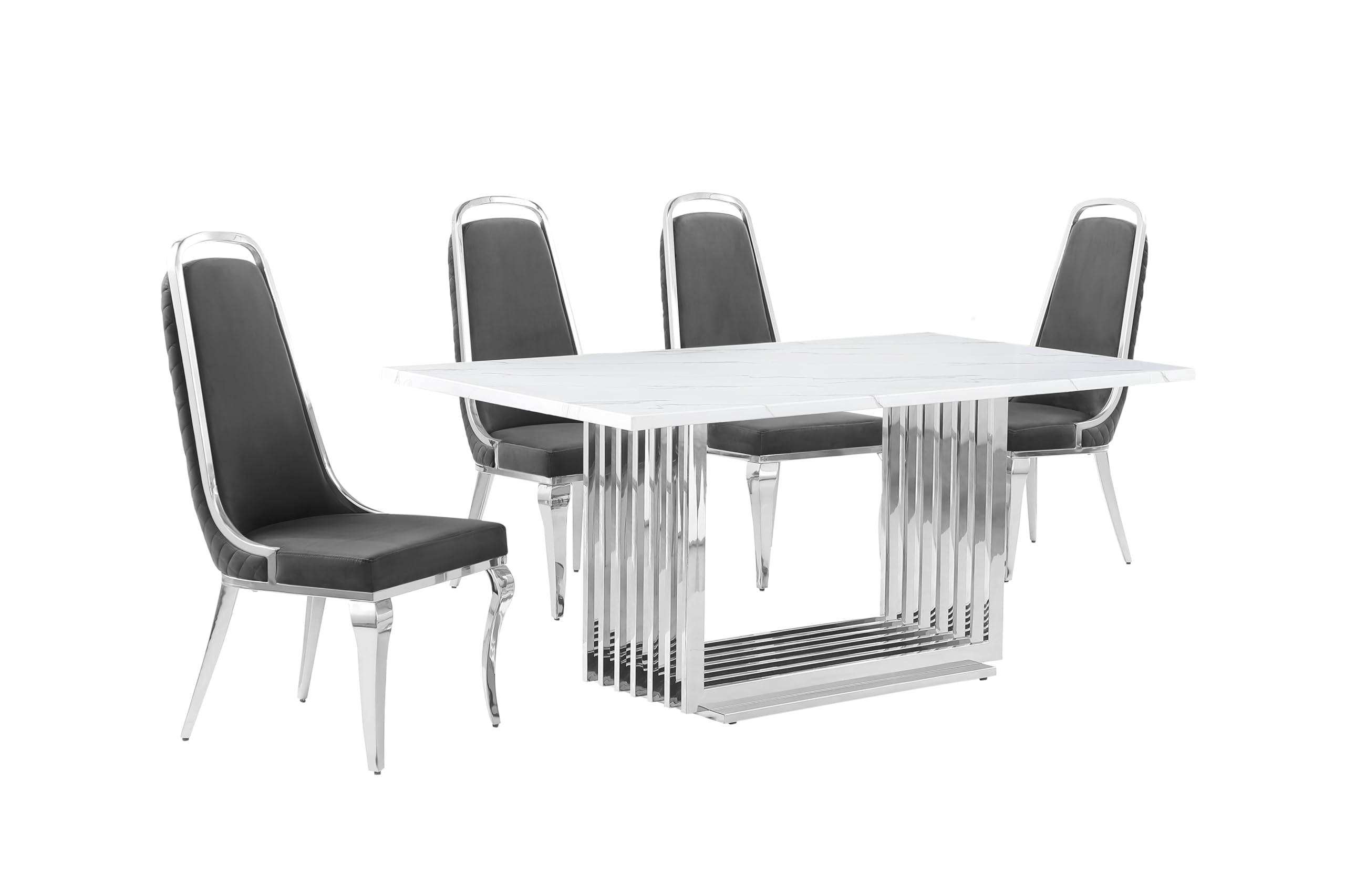 Best Quality Furniture D310-4Sc310-3 Dining Set, 1 Table+4 Chairs, Dark Gray
