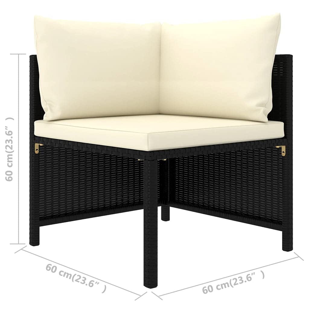 vidaXL Patio Lounge Set 9 Piece, Sectional Sofa for Outdoor, Patio Furniture with Cushions, Footstool, Farmhouse Modern Style, Poly Rattan Black
