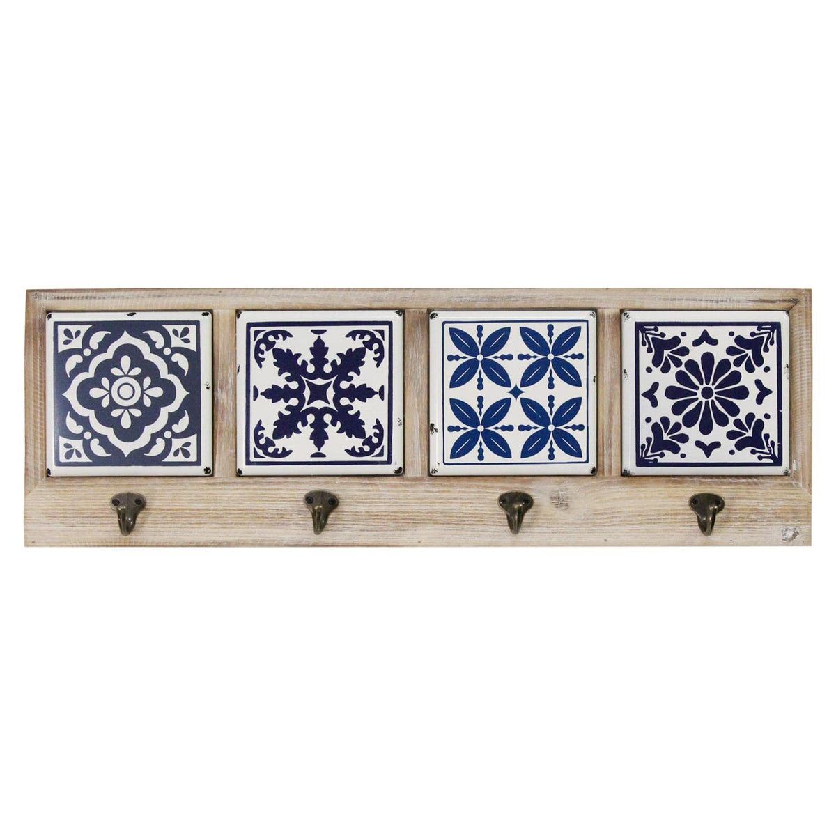 Stratton Home Décor Stratton Home Decor Blue And White Accent Tile Coat Rack, 26.00W X 1.25D X 8.66H, Multi