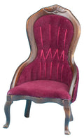 Dollhouse Miniature Victorian Ladys Chair, Walnut with Red Velour Fabric