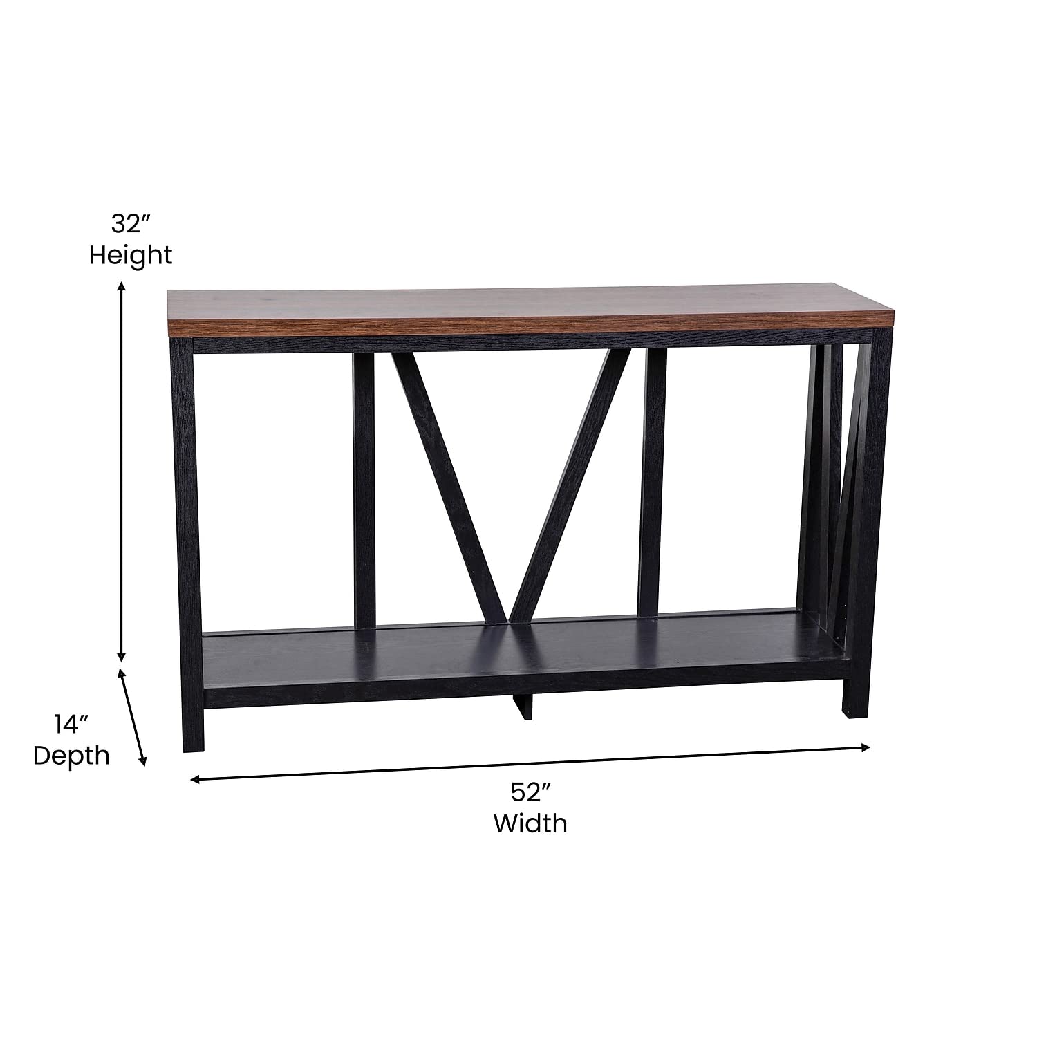 Flash Furniture Charlotte Farmhouse 2-Tier Console Table - Black Finish Engineered Wood Frame - Walnut Finish Tabletop - For Entryway Or Living Room