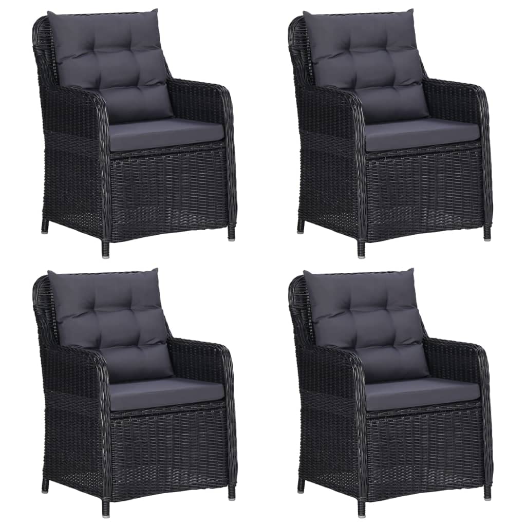vidaXL Outdoor Dining Set - 5 Pieces - Black Patio Furniture - Glass Top Table - PE Rattan Chairs with Dark Grey Cushions