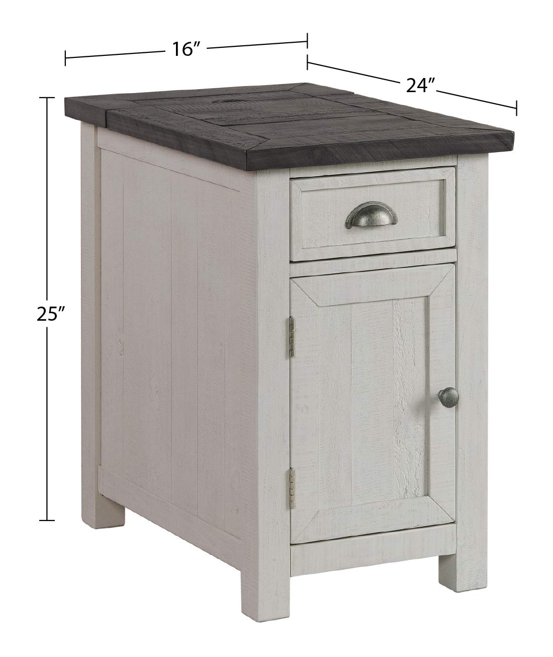 Martin Svensson Home Monterey Chairside Table - White With Grey Top - Coastal Multi-Use Table With Built-In Outlets And Drawers For Bedroom Or Living Room