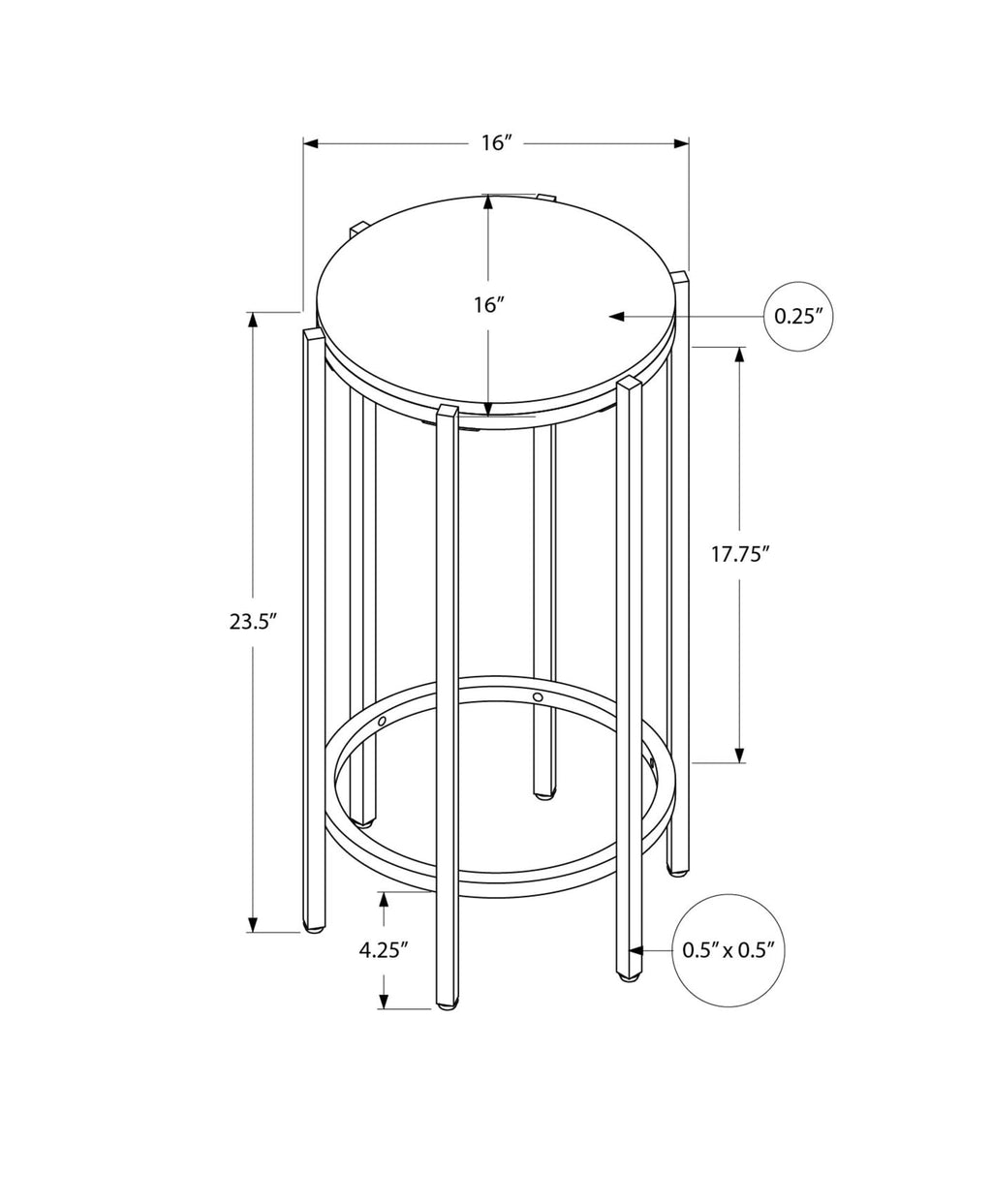 Monarch Specialties I 3755 Accent Table, End, Round, Side Table, Bedroom, Nightstand, Dark Bronze, Black Metal