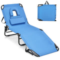 Gymax Tanning Chair, 350Lbs Beach Lounge Chair With Face Hole, Washable Pillow & Carry Strap, Adjustable Folding Chaise Lounge, Layout Chair For Outside, Patio, Poolside, Lawn (1, Blue)