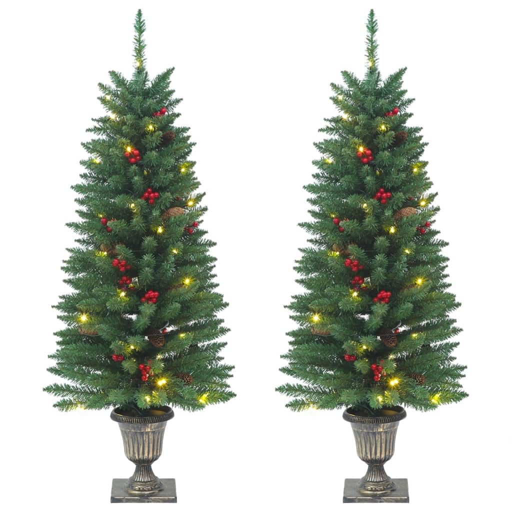 vidaXL Artificial Christmas Trees 2 pcs with 100 Warm White LEDs, Green, 47.2&quot; Height, PVC Material, Stable Base, Customizable Decoration Ideal for Indoor, Outdoor Holiday Decor, Reusable