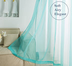 Pi Teal Sheer Short Curtains 63 Inches Long With Ring Top,See Through Sheer Voile Window Treatment For Study Room/Kitchen 2 Panels (W42 X L63, Lake Blue)