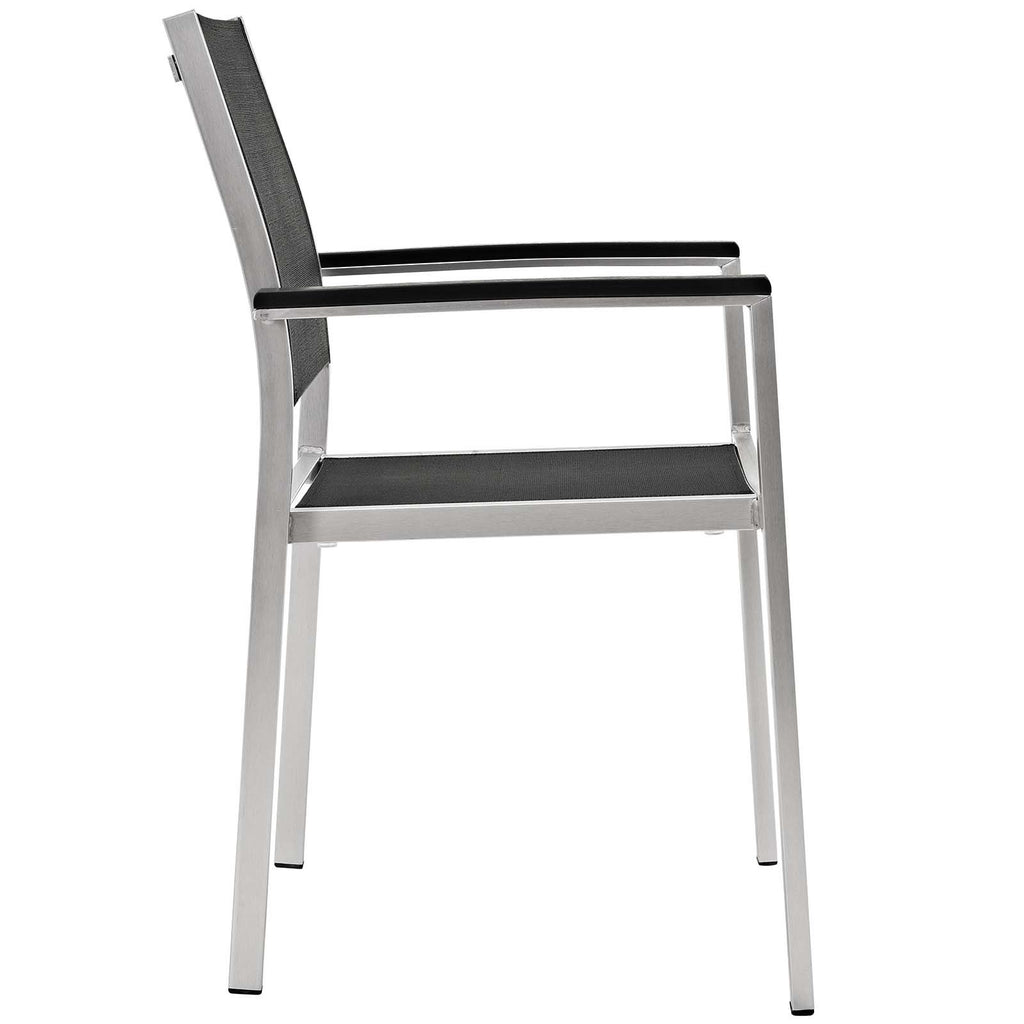Modway Shore 9-Piece Aluminum Outdoor Patio Furniture Dining Set with Extendable 62 to 94 Inch Dining Table and Eight Dining Arm Chairs in Silver Black