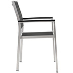 Modway Shore 9-Piece Aluminum Outdoor Patio Furniture Dining Set with Extendable 62 to 94 Inch Dining Table and Eight Dining Arm Chairs in Silver Black