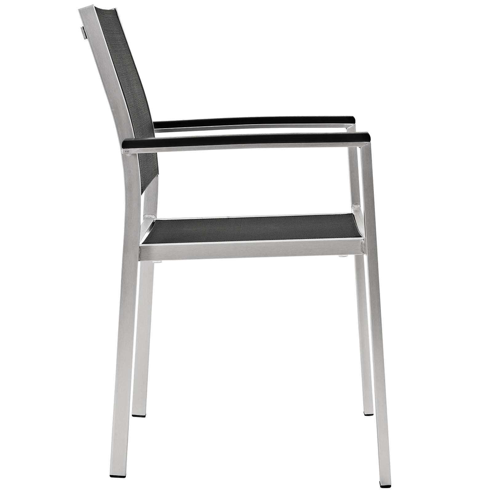 Modway Shore 9-Piece Aluminum Outdoor Patio Furniture Dining Set with Extendable 62 to 94 Inch Dining Table and Eight Dining Arm Chairs in Silver Black