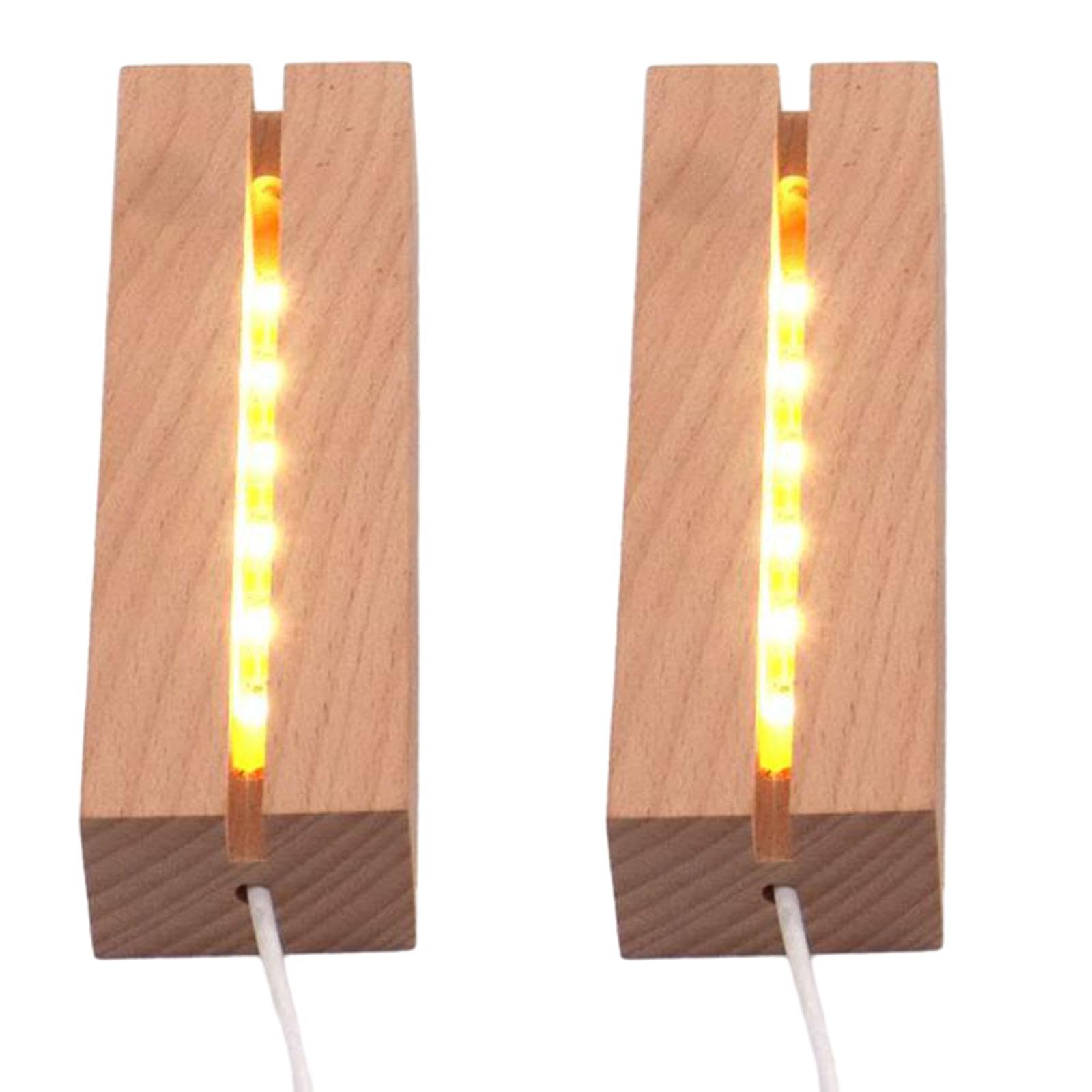 Lyshujli 2Pcs Warm Light Wooden LED Light Stand Base, 6 Rectangle Wood Display Pedestal Led Light Base Night Light Base for Acry