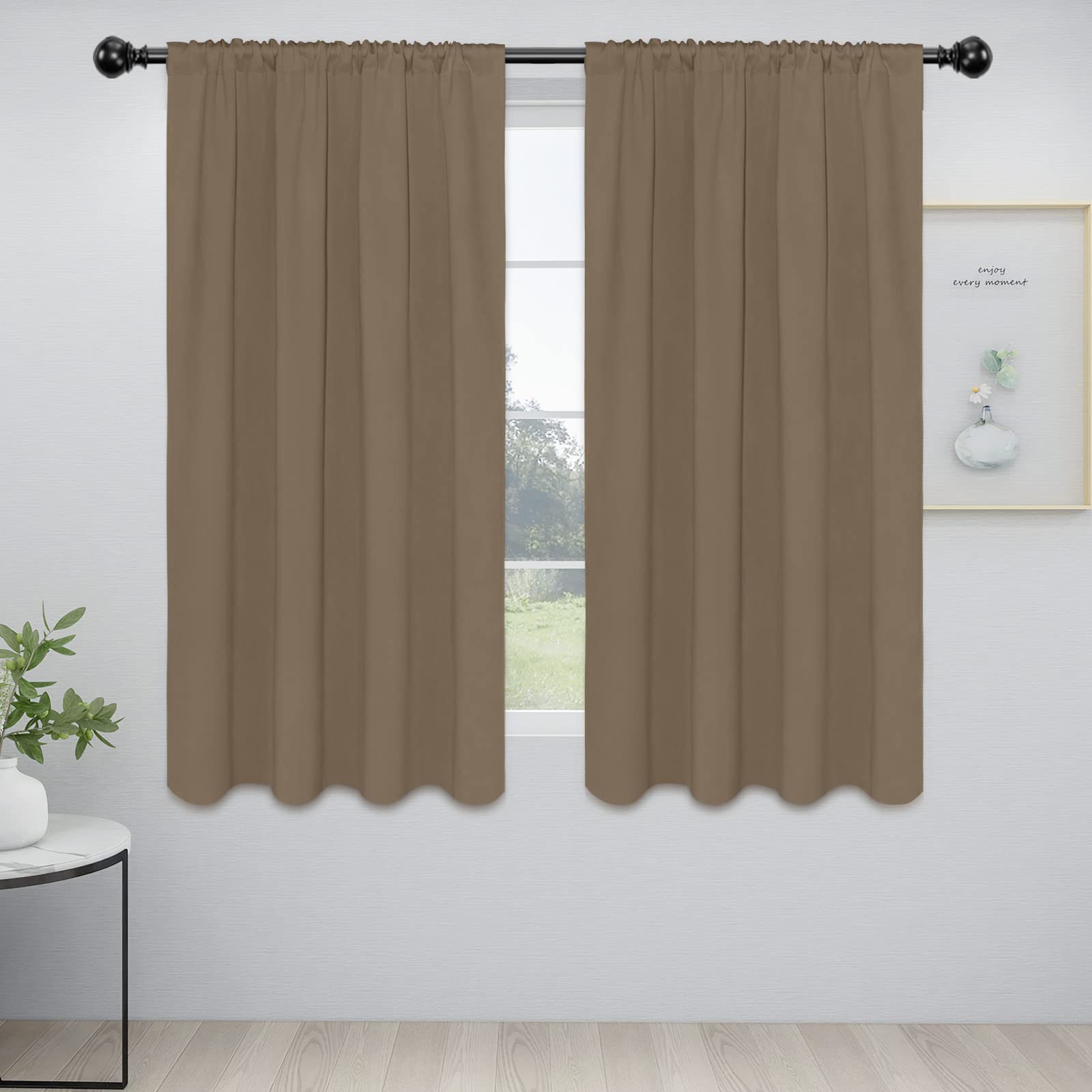Easy-Going Rod Pocket Blackout Curtains For Bedroom, Room Darkening Window Curtains For Living Room, Thermal Insulated Noise Reduction Solid Window Drapes, 2 Panels(42X63 In, Camel)