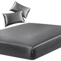 Siinvdabzx 3-Piece Set Satin Full Fitted Sheet & 2 Pillowcase, Grey Silky Soft Fitted Bottom Sheet, Wrinkle Free, Fade Resistant