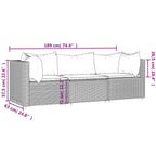 vidaXL Black Poly Rattan 3 Piece Patio Lounge Set with Water Blue Cushions - Outdoor Weather-Resistant Modular Sofa Set with Sturdy Powder-Coated Steel Frame
