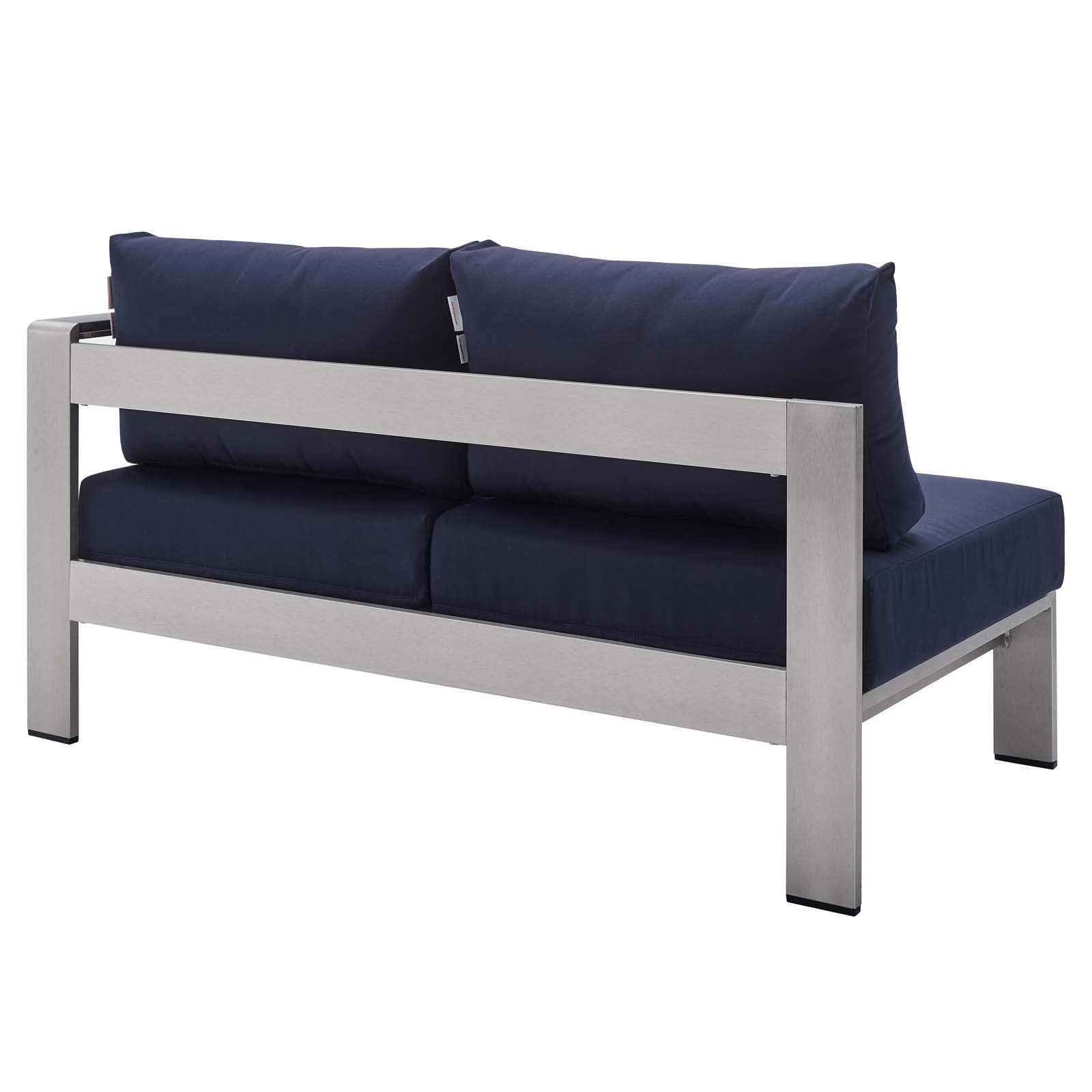Modway Eei-4222-Slv-Nav Shore Sunbrella Patio Right-Arm In Silver Navy, 27.5 X 53 X 25