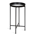 Kate and Laurel Celia Round Metal Foldable Accent Table with Mirror Tray Top, Black