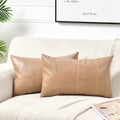 Fancy Homi 2 Packs Tan Long Lumbar Waterproof Faux Leather Decorative Throw Pillow Covers 14X24 Inch For Outdoor Couch Bed, Beig