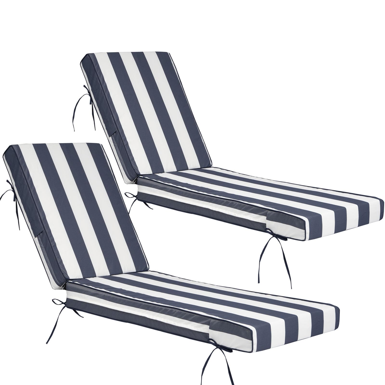 2 Pcs Outdoor Chaise Lounge Cushion Waterproof And Sunlight Resistant, Lounge Deck Reclining Chair Cushions For Patio Furniture