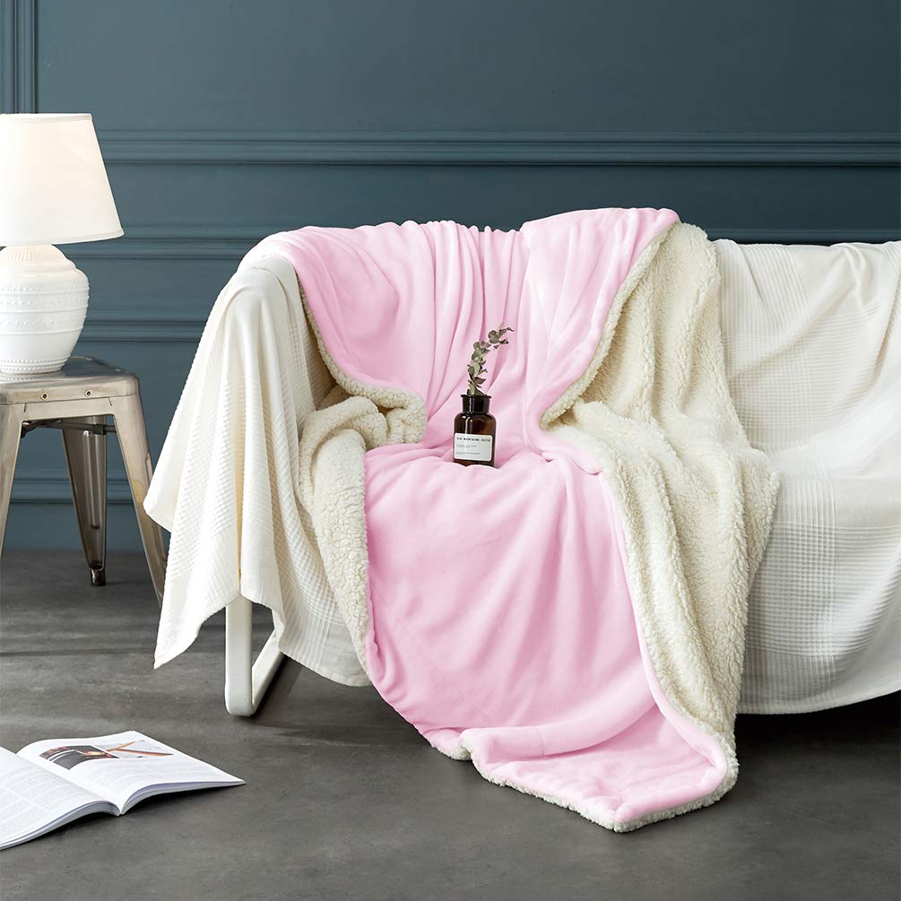 Lbro2M Sherpa Fleece Bed Blanket Queen Size Super Soft Fuzzy Plush Warm Cozy Fluffy Microfiber Couch Throw Velvet Double Reversible Luxurious Blankets,Pink