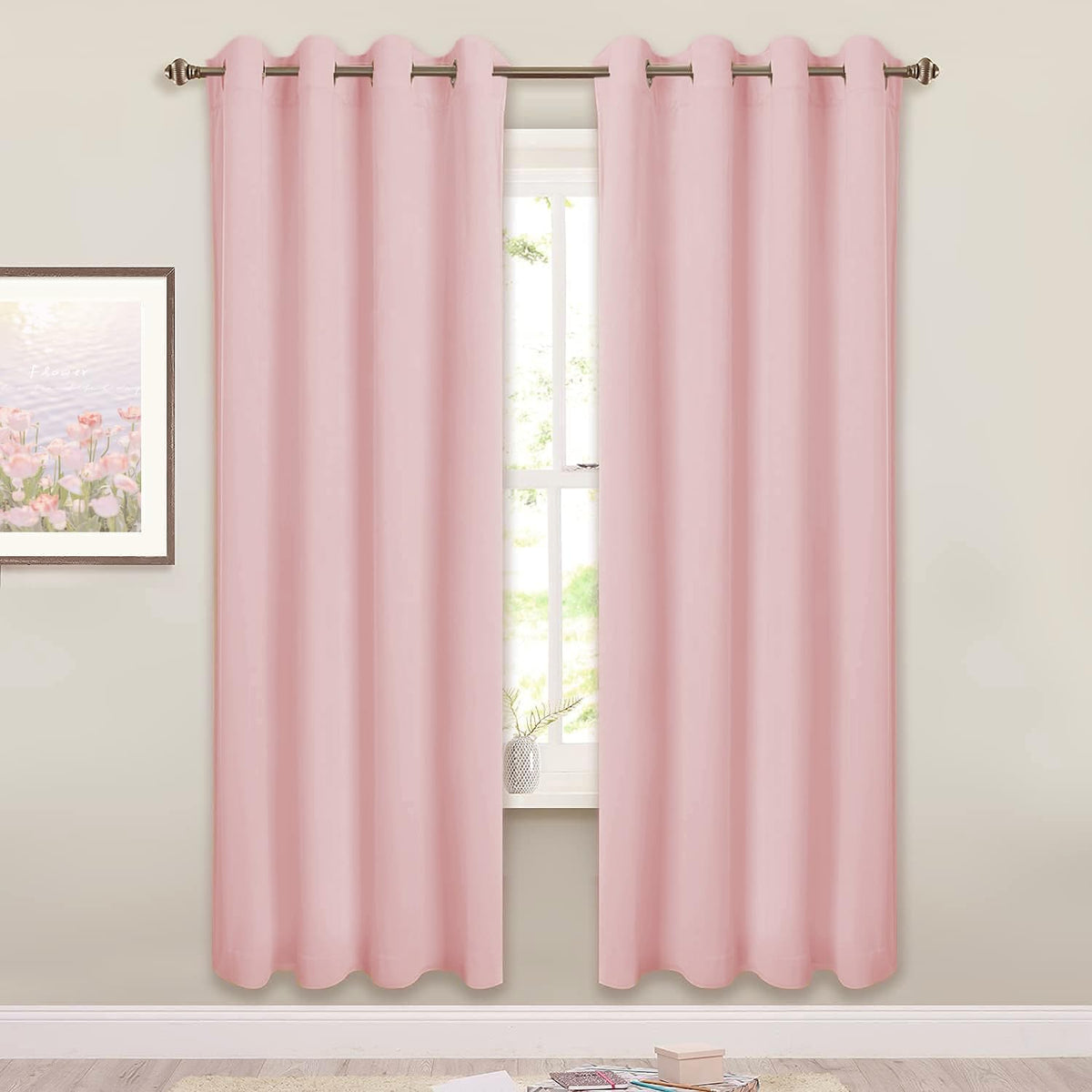 Smiletime Pink 72 In Long Velvet Curtains With Grommet, Thermal Insulated Super Soft Privacy Noise Reducing Light Blocking Velve