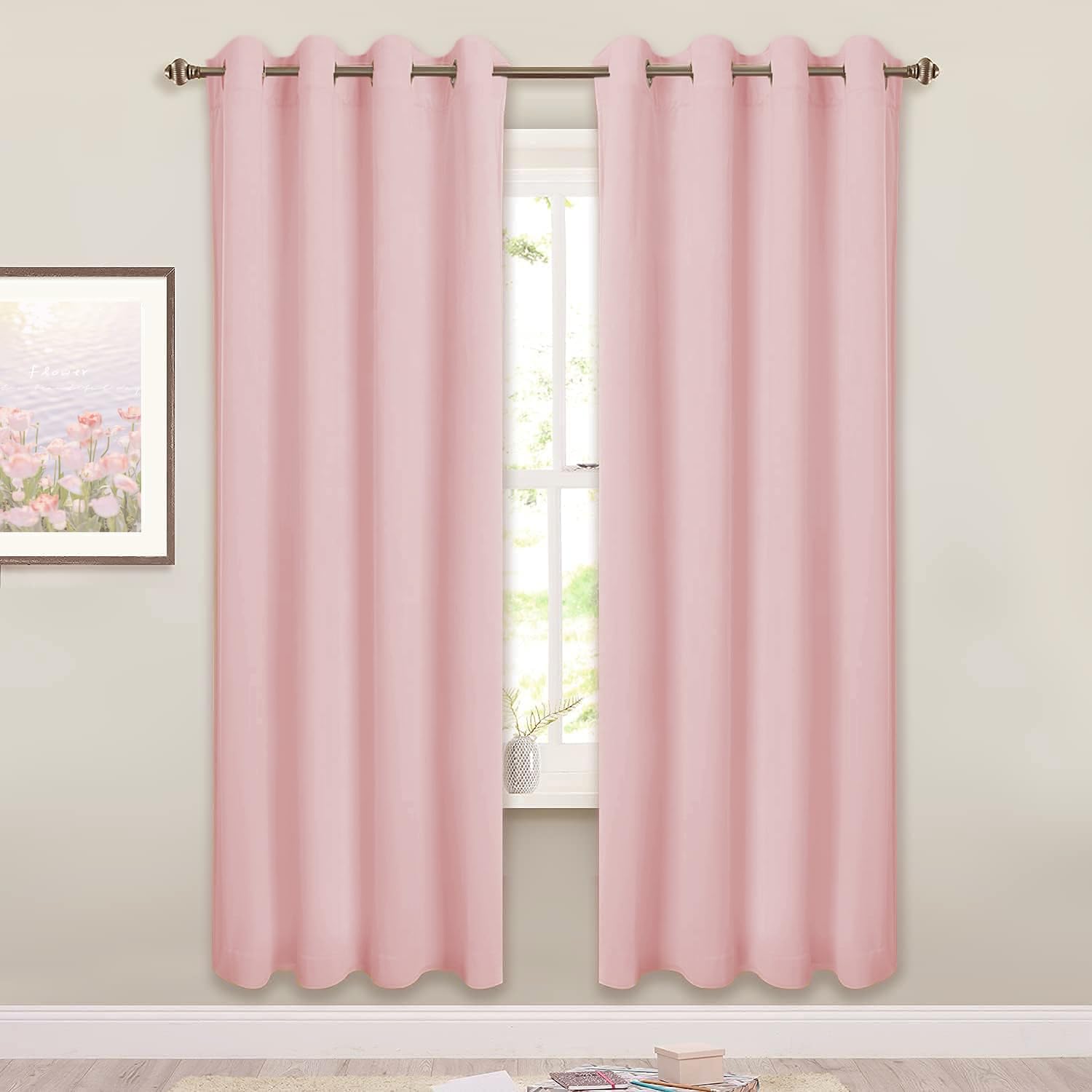 Smiletime Pink 72 In Long Velvet Curtains With Grommet, Thermal Insulated Super Soft Privacy Noise Reducing Light Blocking Velve